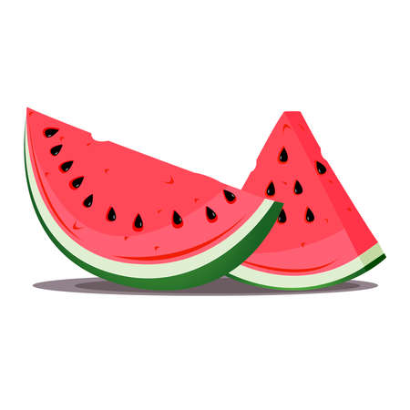 Ripe and juicy watermelon slices on white backgroundのイラスト素材