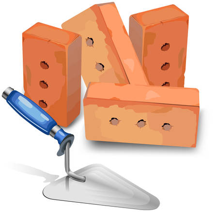 Tool for laying and bricks for construction of new building, illustrationのイラスト素材