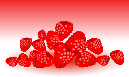Hill of red tasty raspberry on red background, illustrationのイラスト素材