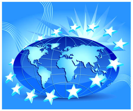 Globe with stars of European Union in orbit, illustration in blueのイラスト素材