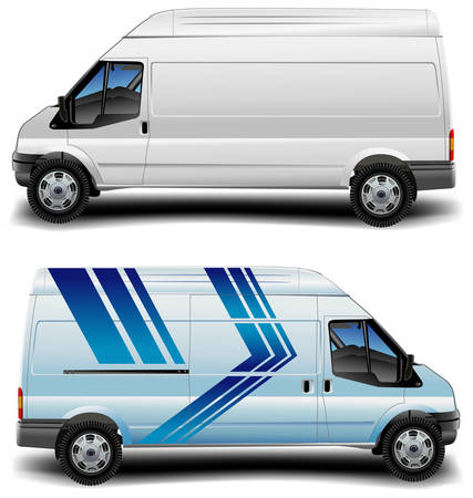 White and blue minibus cargo transportation, vector illustrationのイラスト素材