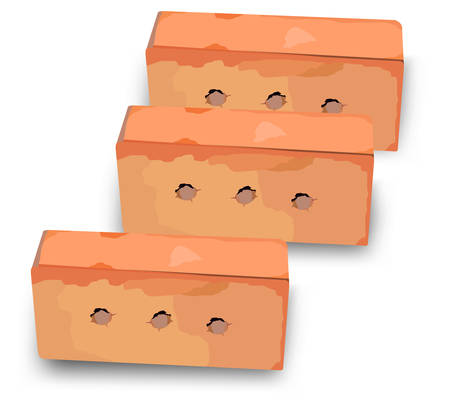 Three red bricks for construction of house and other building, illustrationのイラスト素材