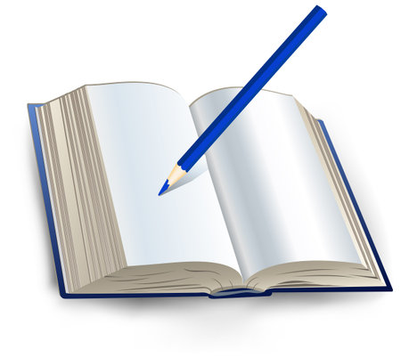 Open book with white sheets and pencil, notebook for note, vector illustrationのイラスト素材