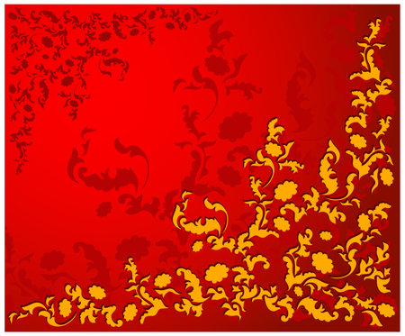Beautiful yellow patterns curls on red background, template, vector illustrationのイラスト素材
