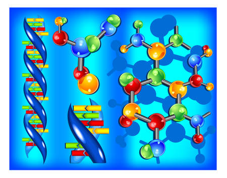 Molecule of DNA, genetic information isolated elements on blue background, vector illustrationのイラスト素材