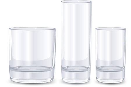Set of glasses for juice, wine, cocktail, martini, cognac and vodka, vector illustrationのイラスト素材
