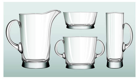 Glass tableware, decorative objects of household on greenのイラスト素材