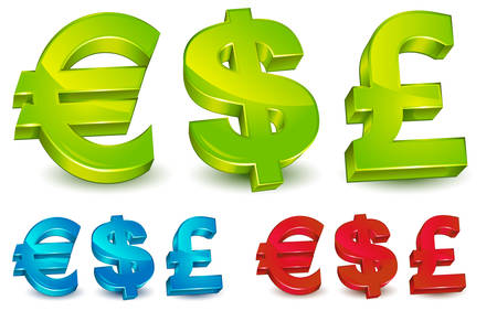 Currency symbol of the US Dollar, UK Pound Sterling and Europe Euro.のイラスト素材