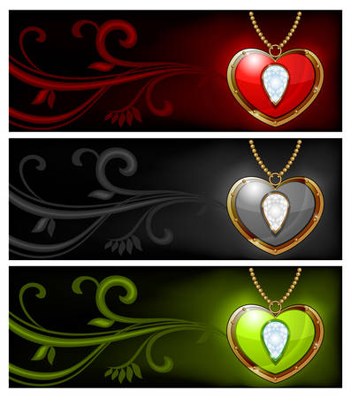 Jewelry heart shaped necklace isolated on dark color backgroundのイラスト素材