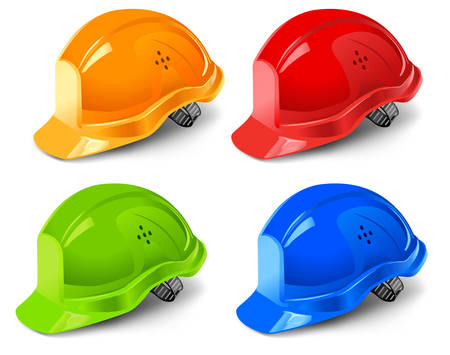 Multi-coloured helmets isolated on white background, vector illustration のイラスト素材