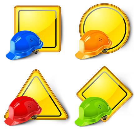 Road signs with helmets isolated on white background のイラスト素材