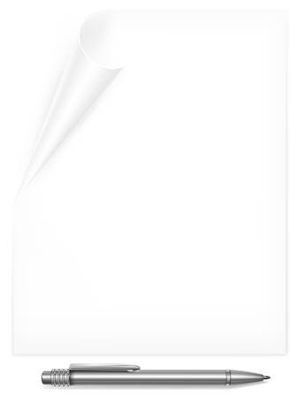 Metallic pen end white curled paper pageのイラスト素材