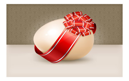 Egg with red bow isolated on color backgroundのイラスト素材