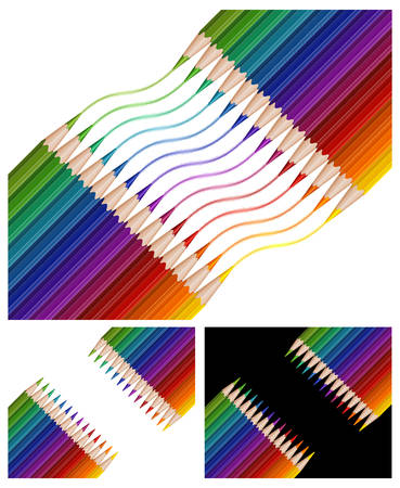 Colored pencils drawing rainbow on white background, illustrationのイラスト素材