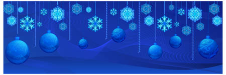 New year's gorizontal background with baubles and lines, vector illustration in blue backgroundのイラスト素材