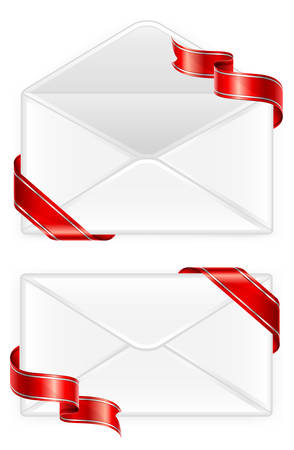 Two letters envelopes with red ribbon, illustration のイラスト素材
