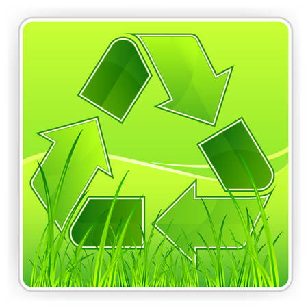 Green recycle symbol on grass backgroundのイラスト素材