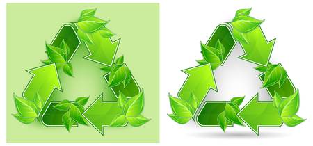 Recycle symbol from green arrow and leaves isolated on white background, vector illustrationのイラスト素材