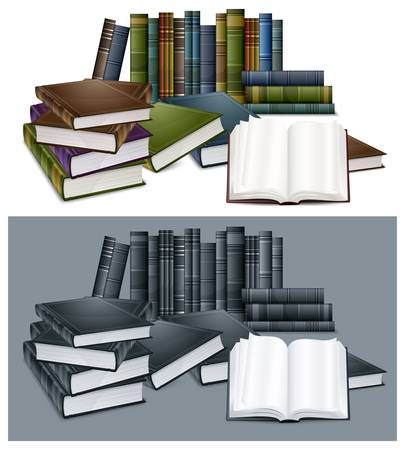 Library new books in colour cover with white sheet vector illustrationのイラスト素材
