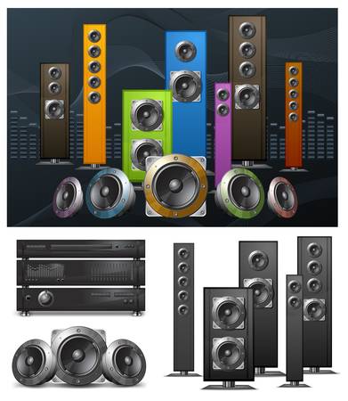 Different acoustic accessories on white background, vector illustration のイラスト素材