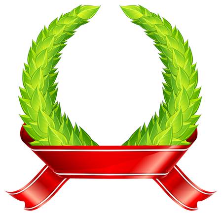Green laurel wreaths with red ribbonのイラスト素材
