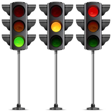 Three traffic lights with three colour on metallic leg vector illustrationのイラスト素材