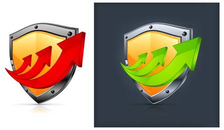 Shield security icons with green and red arrows on white and black.のイラスト素材