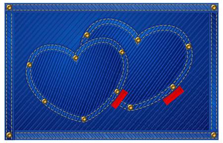 Blue jeans hearts isolated on blue, Valentine illustration. のイラスト素材