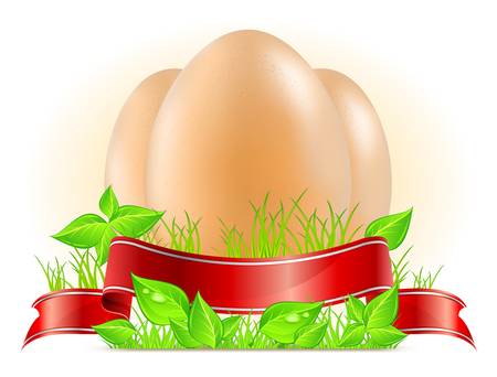Easter eggs with ribbon on green grass, holiday vector illustration のイラスト素材