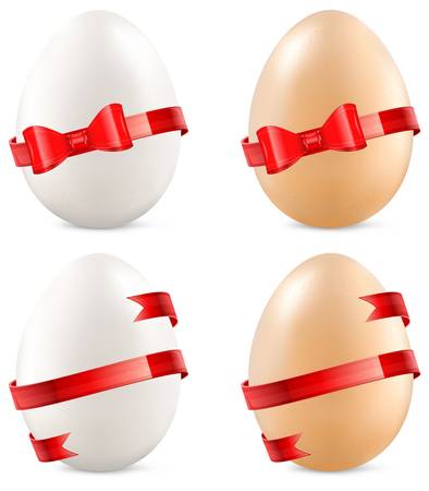Eggs with red bow isolated on white background, illustration.のイラスト素材