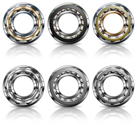 Metal roller bearings on white background, vector illustrationのイラスト素材
