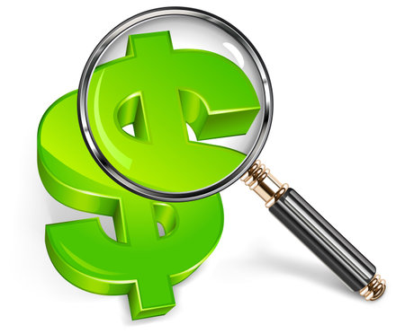 Magnifying glass for zooming green dollar symbol, vector illustrationのイラスト素材