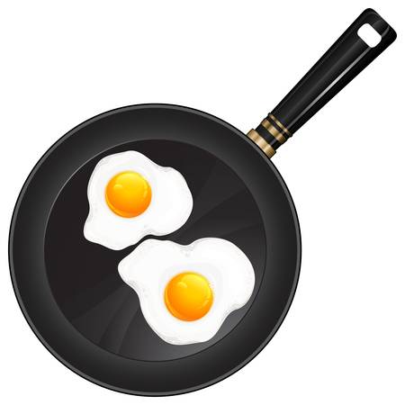 Fried eggs on pan with handle, food ingredients, vector illustrationのイラスト素材