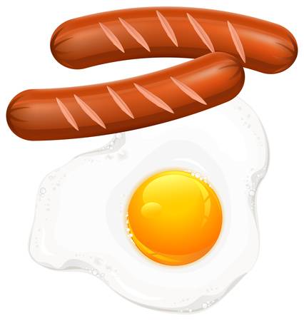 Fried eggs and sausage on white, food ingredients, vector illustrationのイラスト素材