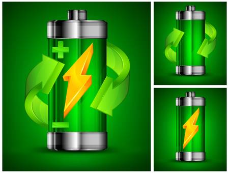 Energy battery with circle arrow on green, recycling concept, vector illustrationのイラスト素材