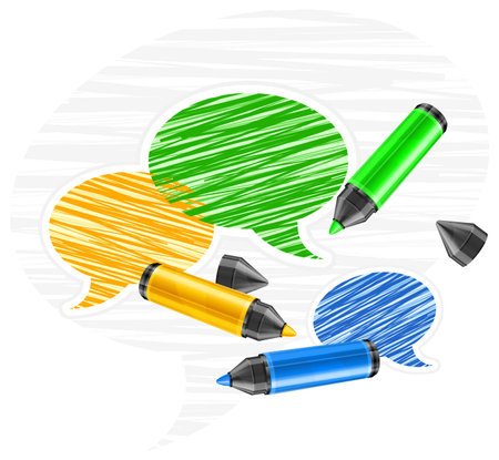 Set of round three color speech bubbles end felt tip pens on white, vector illustrationのイラスト素材