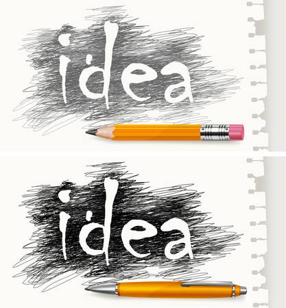 Hand drawn word idea on scribbled background with pen and pencilのイラスト素材