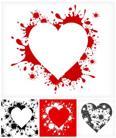 Heart silhouettes on inkblots background, Valentines Day illustrationのイラスト素材