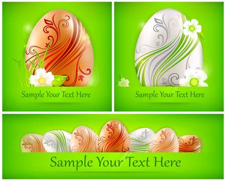 Easter eggs with flowers and grass on green &amp, text,  illustrationのイラスト素材