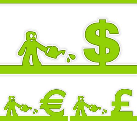 Cartoon human and money signs, business growth conceptのイラスト素材