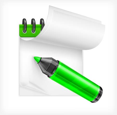 Green highlighter and notebook isolatedのイラスト素材