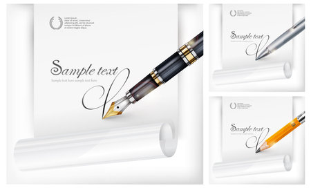 Black fountain pen and white paper sheet with text, vector illustrationのイラスト素材