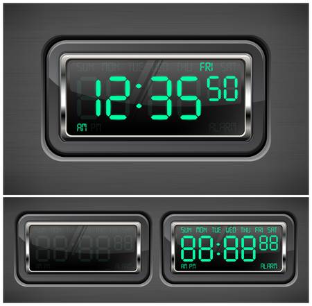 Digital watch black with green dial, vector illustrationのイラスト素材
