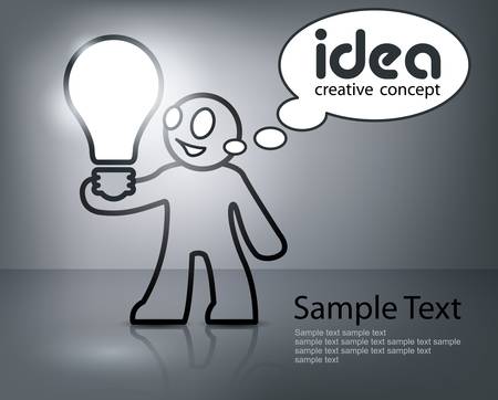 Man with bulb in grey, creative idea, vector cartoon illustrationのイラスト素材
