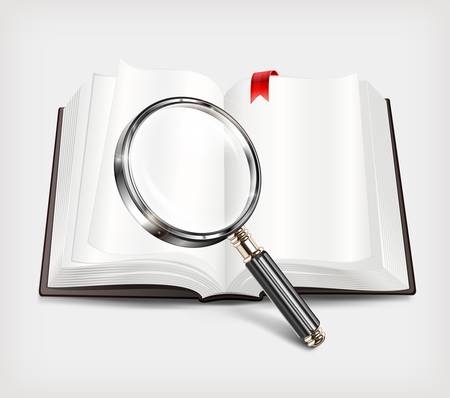 Open book and magnifying glass のイラスト素材