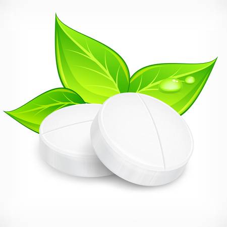 Natural round pills isolated on white background,  illustrationのイラスト素材