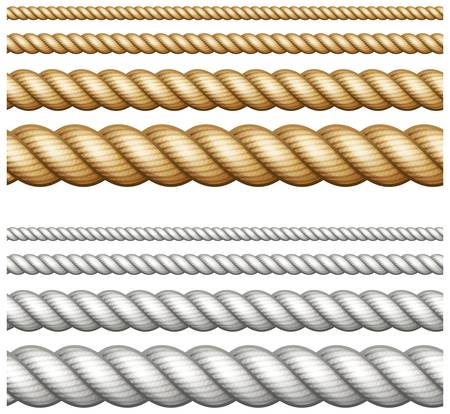 Set of different thickness ropes isolated on white, vector illustrationのイラスト素材