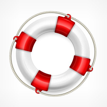 Life buoy with rope isolated on white background, vector illustration