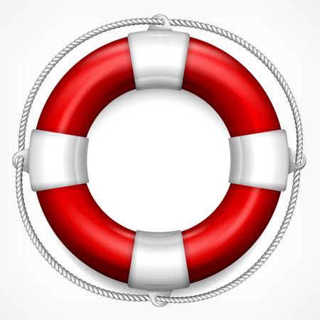 Red life buoy with rope isolated on white background, vector illustrationのイラスト素材