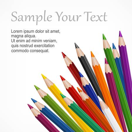 Many colored wooden pencils   text on white, vector illustrationのイラスト素材